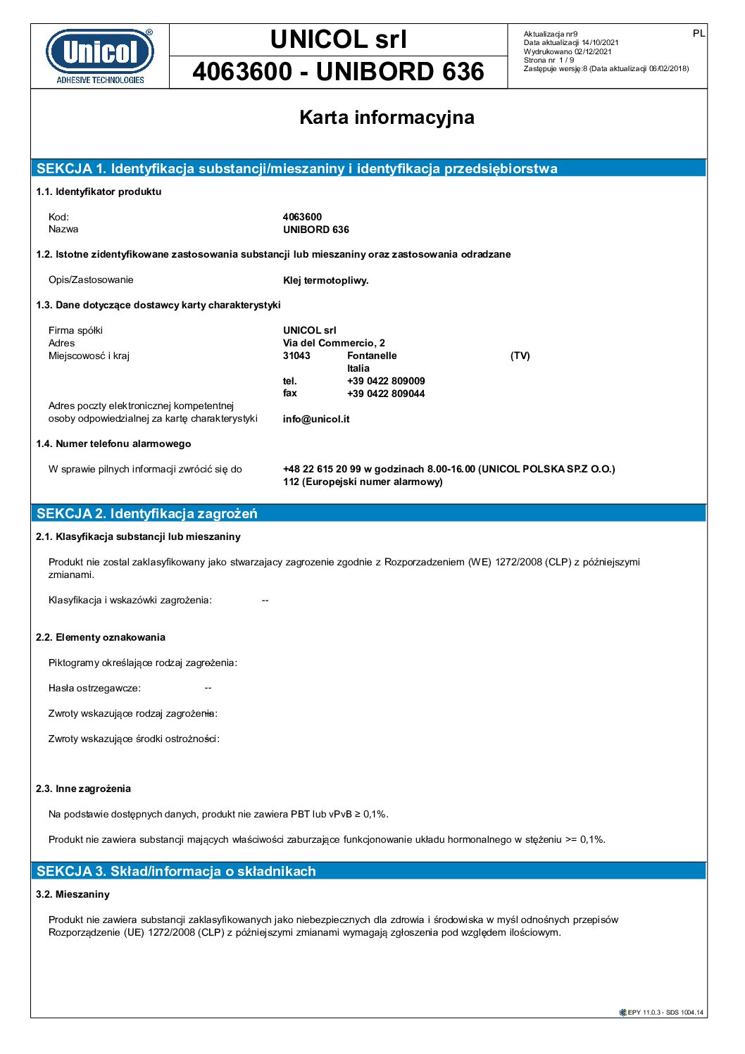 Klej UNIBORD 636 Wolny Posuw- 25KG Klej UNIBORD 636 Wolny Posuw- 25KG
