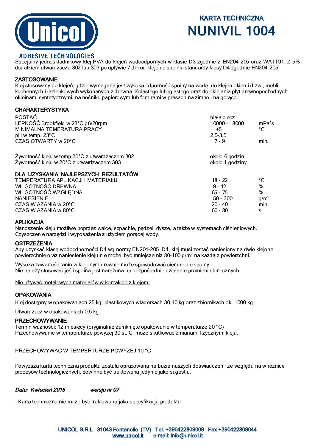 Klej D3 NUNIVIL 1004 – 10KG Klej D3 NUNIVIL 1004 – 10KG