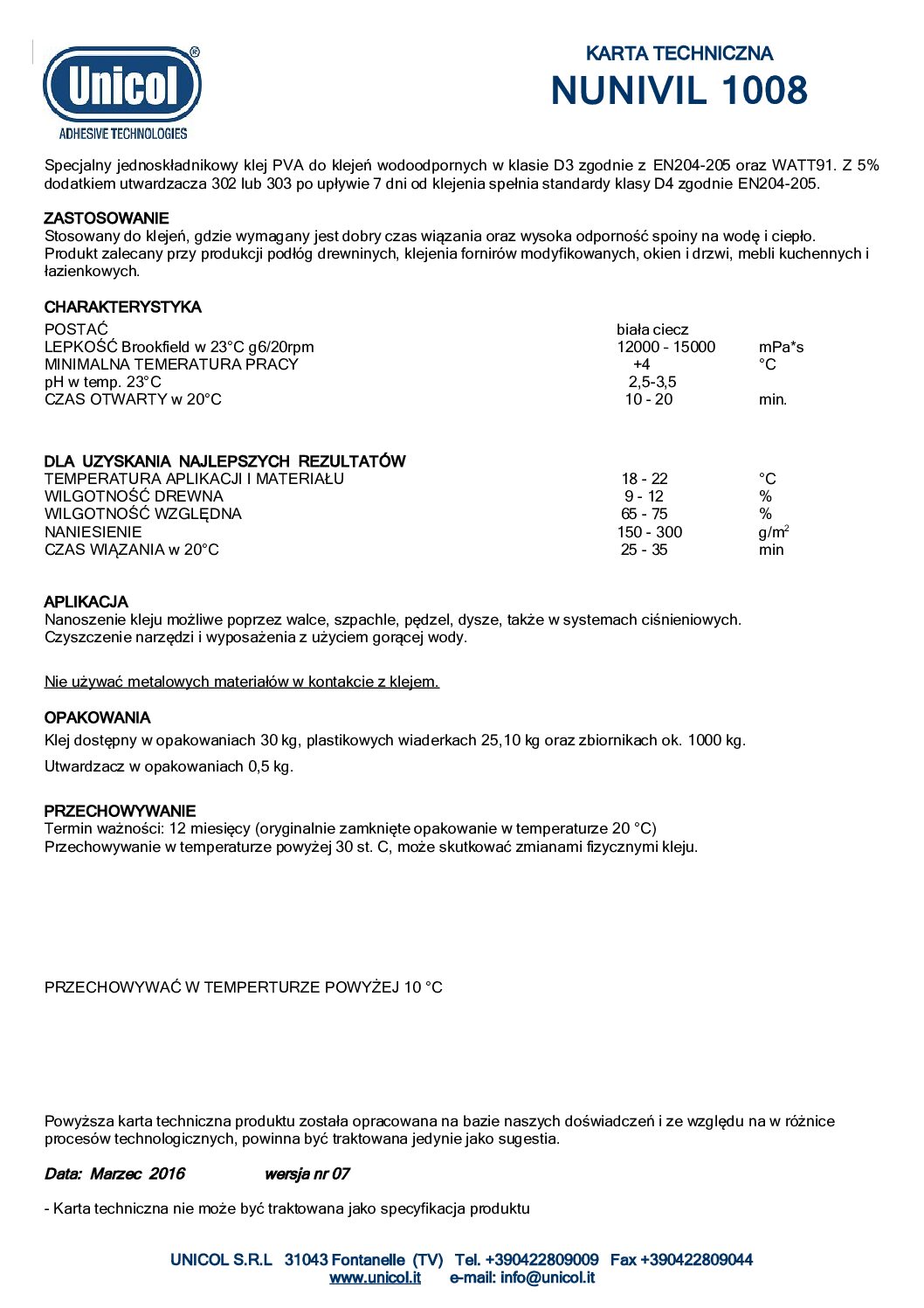 Klej D3 NUNIVIL 1008 - 25kg Klej D3 NUNIVIL 1008 - 25kg