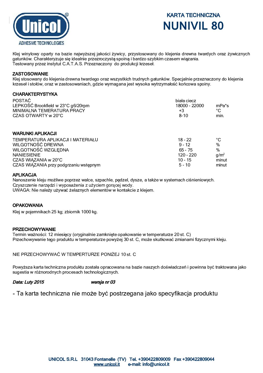 Klej NUNIVIL 80 - 20kg Klej NUNIVIL 80 - 20kg