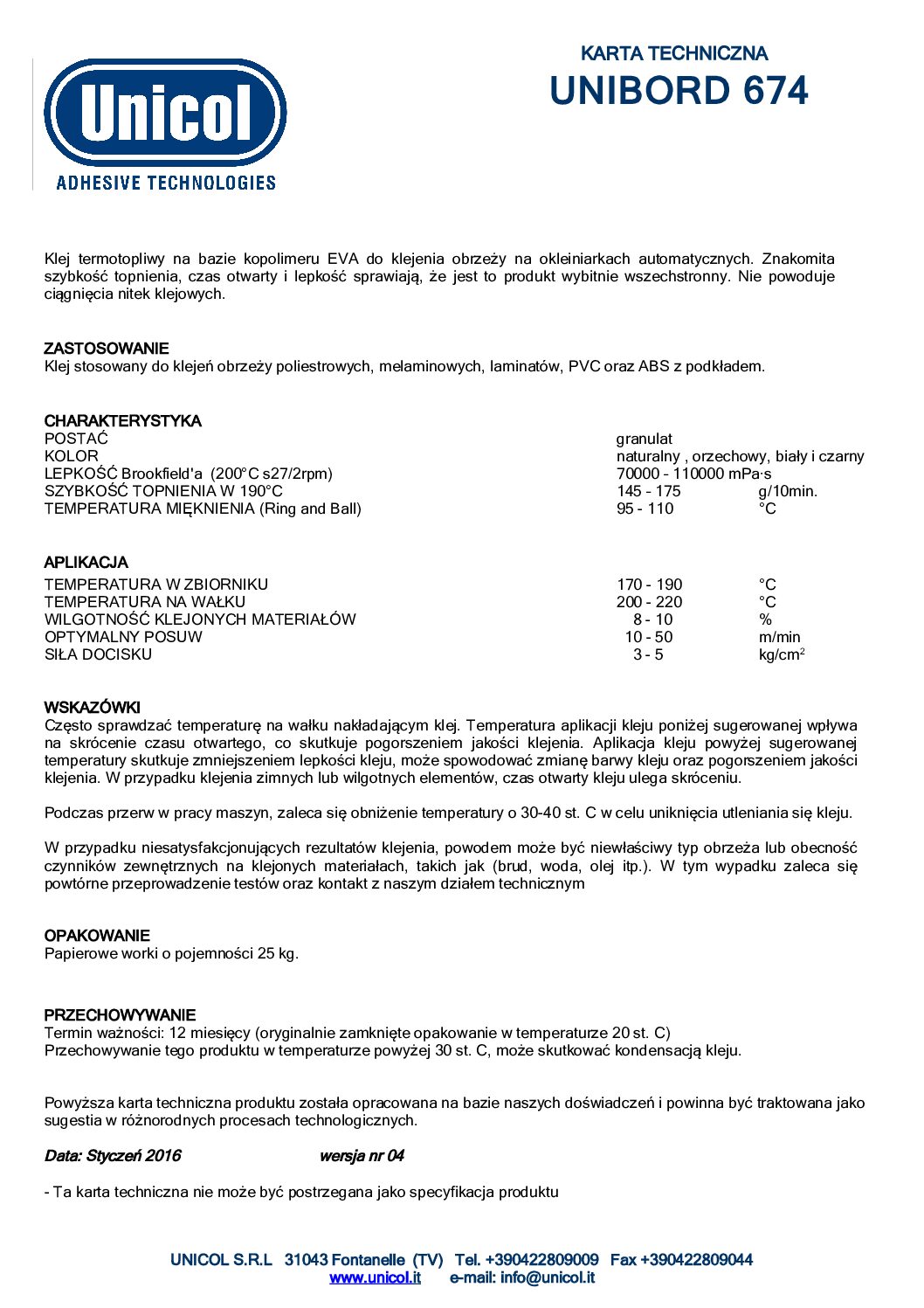 Klej UNIBORD 674 Biały- 25KG Klej UNIBORD 674 Biały- 25KG
