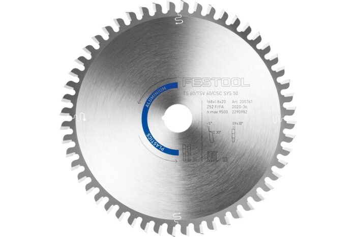 Tarcza pilarska ALUMINIUM/PLASTICS HW 168x1.8x20 F/FA 52