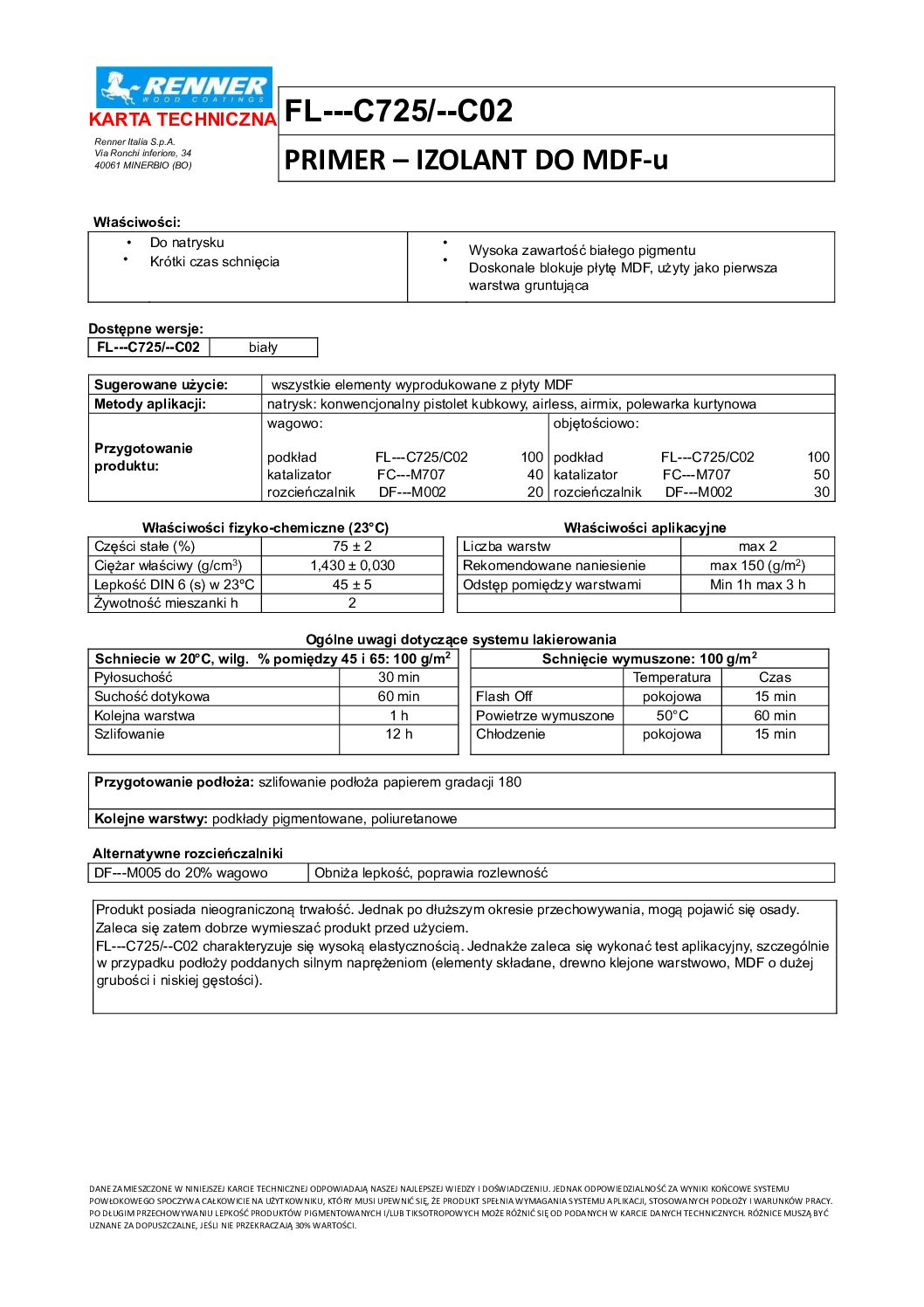 Primer - Izolant biały do MDF Renner FLC725/CO2 - 25kg